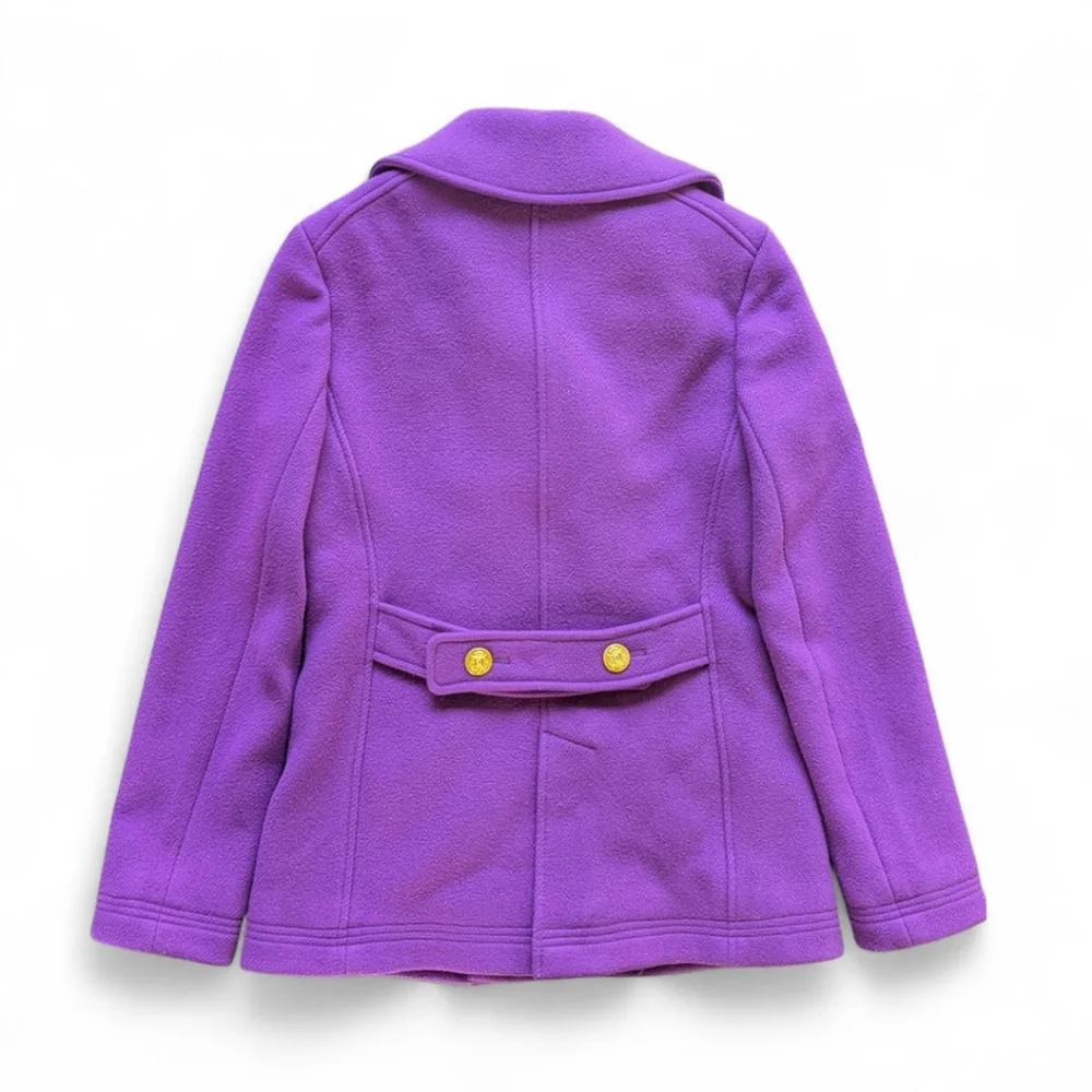 J.Crew Royal Purple Wool Peacoat Italian Stadium Cloth | Golden Crest Buttons 4
